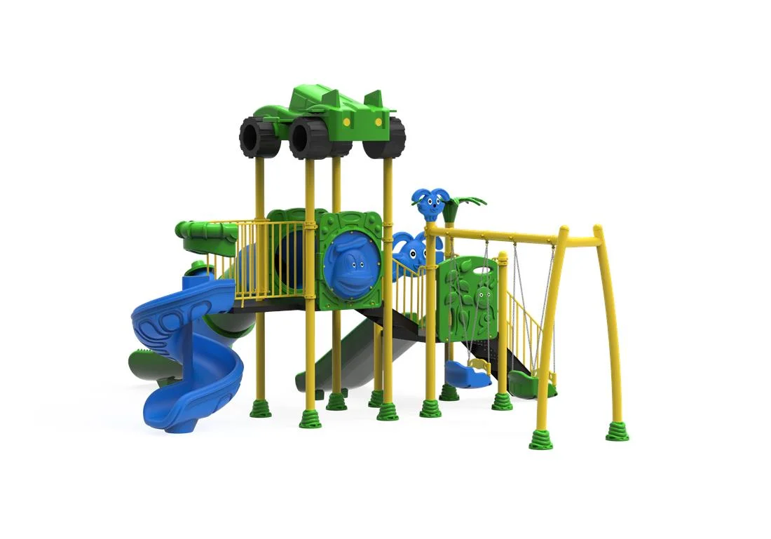 PT-62 ECO Echipament loc de joaca exterior parc din metal cu Scara, 2 Leagane si 4 Tobogane [2]