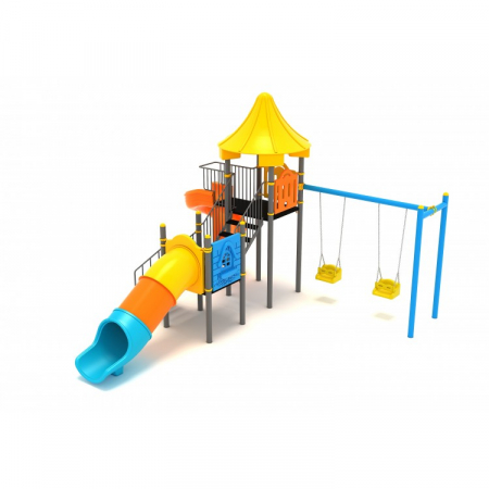 Echipamente locuri de joaca de EXTERIOR - 09M Clasic Echipament loc de joaca exterior parc din metal cu Scara 2 Tobogane 2 Leagane