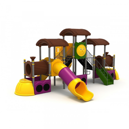 Echipamente locuri de joaca de EXTERIOR - 103M Tren Echipament loc de joaca exterior parc din metal cu Scară 3 Tobogane Tunel și Cățărătoare
