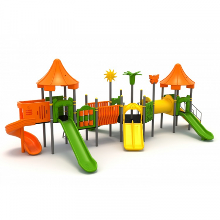 106M Clasic Ansamblu Echipamente loc de joaca exterior parc din metal cu Scara 5 Tobogane Activitati si 2 Cataratoare [1]