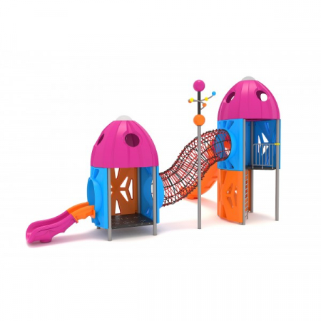 Echipamente locuri de joaca de EXTERIOR - 134M Cosmos Echipament loc de joaca exterior parc din metal cu 2 Tobogane Tunel și Cățărătoare