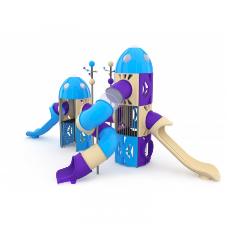 Echipamente locuri de joaca de EXTERIOR - 137M Cosmos Ansamblu Echipamente loc de joaca exterior parc din metal cu 3 Tobogane Tunel și 3 Cățărătoare