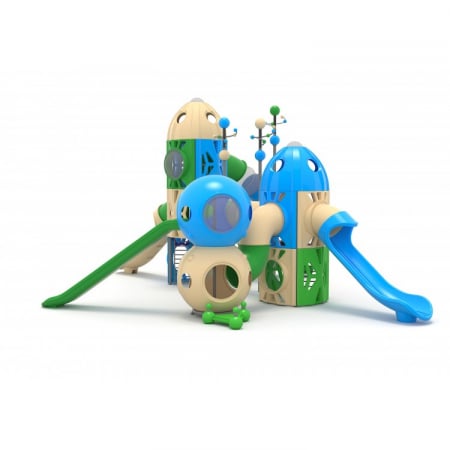 Echipamente locuri de joaca de EXTERIOR - 138M Cosmos Ansamblu Echipamente loc de joaca exterior parc din metal cu 4 Tobogane 2 Tunele Balansoar arc și 4 Cățărătoare