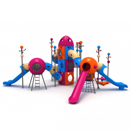 Echipamente locuri de joaca de EXTERIOR - 139M Cosmos Ansamblu Echipamente loc de joaca exterior parc din metal cu 5 Tobogane 3 Tunele și 4 Cățărătoare