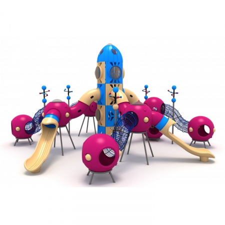 141M Cosmos Ansamblu Echipamente loc de joaca exterior parc din metal cu 3 Tobogane 4 Tunele și 10 Cățărătoare [1]