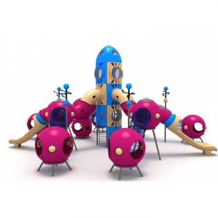 Echipamente locuri de joaca de EXTERIOR - 141M Cosmos Ansamblu Echipamente loc de joaca exterior parc din metal cu 3 Tobogane 4 Tunele și 10 Cățărătoare