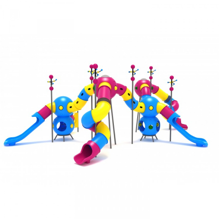Echipamente locuri de joaca de EXTERIOR - 148M Cosmos Ansamblu Echipamente loc de joaca exterior parc din metal cu 5 Tobogane 3 Tunele 2 Balansoare și 2 Cățărătoare