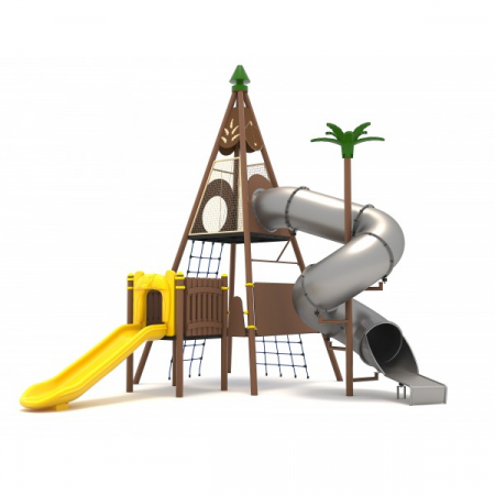 Echipamente locuri de joaca de EXTERIOR - 164M India Echipament loc de joaca exterior parc din metal cu 2 Tobogane și 5 Cățărătoare