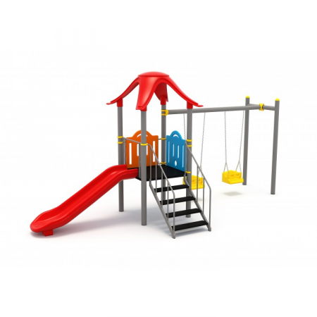 17M Clasic Echipament loc de joaca exterior parc din metal cu Scara Tobogan si 2 Leagane