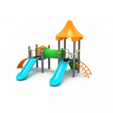 Echipamente locuri de joaca de EXTERIOR - 19M Clasic Echipament loc de joaca exterior parc din metal cu Scara 2 Tobogane si 2 Cataratoare