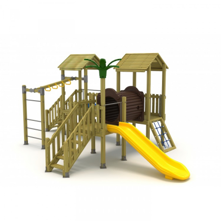 22A Clasic Echipament loc de joaca exterior parc din lemn cu Scara Tunel 2 Tobogane si 2 Cataratoare [1]