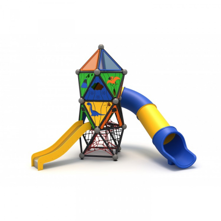 ELEMENTE & FIGURINE terenuri de joaca - Complex de joaca cu tobogan curbat, tobogan clasic si cataratoare 240M