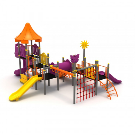 Echipamente locuri de joaca de EXTERIOR - 26M Clasic Ansamblu Echipamente loc de joaca exterior parc din metal cu Scara 3 Tobogane Tunel 2 Bancute si 4 Cataratoare