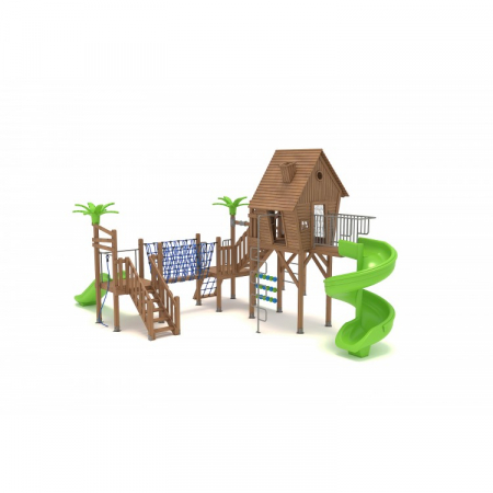 31A Casa Echipament loc de joaca exterior parc din lemn cu Scara 2 Tobogane Numaratoare si 5 Cataratoare [1]