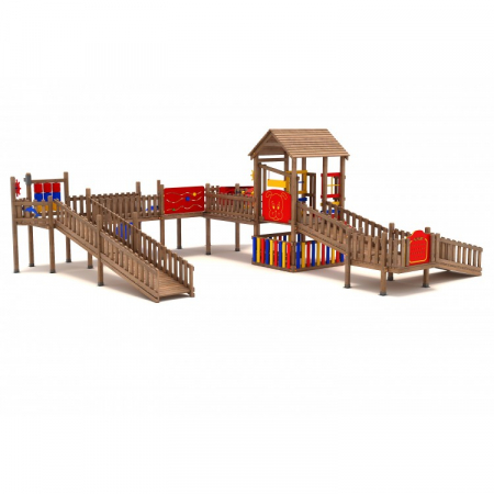 Echipamente locuri de joaca de EXTERIOR - Complex loc de joaca din lemn pentru copii cu dizabilitati - 37EG