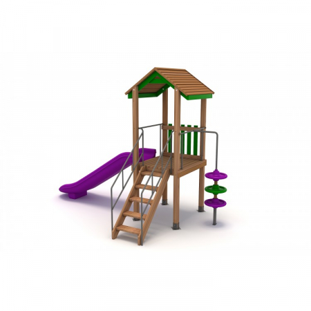 Echipamente locuri de joaca de EXTERIOR - 44A Clasic Echipament loc de joaca exterior parc din lemn cu Scara Tobogan si Cataratoare