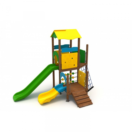 Echipamente locuri de joaca de EXTERIOR - 48A Clasic Echipament loc de joaca exterior parc din lemn cu 2 Cataratoare 2 Tobogane si Activitati