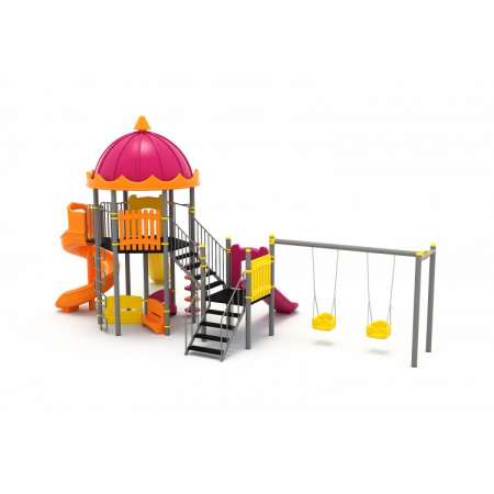 53M Clasic Echipament loc de joaca exterior parc din metal cu Scara 3 Tobogane 2 Cataratoare 3 Bancute si 2 Leagane [1]