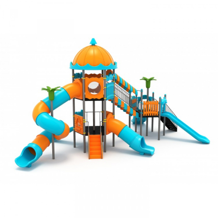 Echipamente locuri de joaca de EXTERIOR - 57M Clasic Ansamblu Echipamente loc de joaca exterior parc din metal cu 2 Scari 5 Tobogane Activitati si Cataratoare
