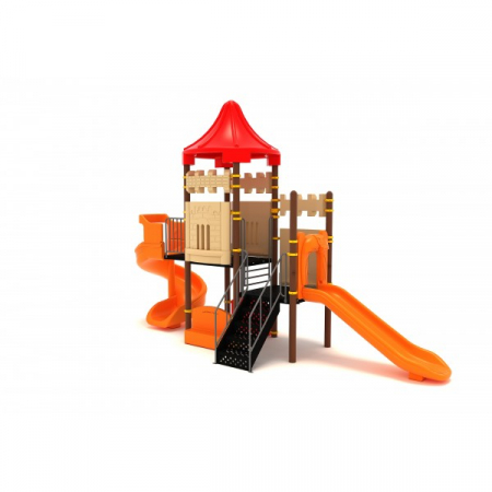 58M Castel Echipament loc de joaca exterior parc din metal cu Scara si 2 Tobogane si 2 Bancute [1]