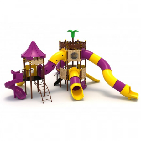 Echipamente locuri de joaca de EXTERIOR - 61M Castel Echipament loc de joaca exterior parc din metal cu Scara 6 Tobogane Bancuta și Cățărătoare