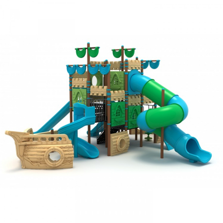 Echipamente locuri de joaca de EXTERIOR - 64M Vapor Ansamblu Echipamente loc de joaca exterior parc din metal cu Scara 4 Tobogane și Cățărătoare
