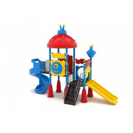 Echipamente locuri de joaca de EXTERIOR - 73M Cosmos Echipament loc de joaca exterior parc din metal cu Scara Activitati si 2 Tobogane