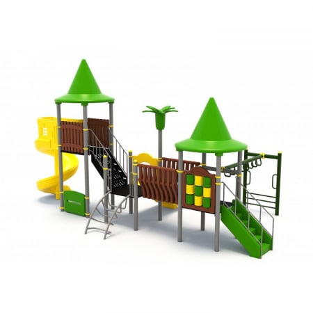 Echipamente locuri de joaca de EXTERIOR - 80M Clasic Echipament loc de joaca exterior parc din metal cu Scară 2 Tobogane Activitati Bancuta și 2 Cățărătoare