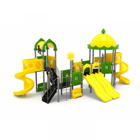 81M Clasic Echipament loc de joaca exterior parc din metal cu Scară 4 Tobogane 3 Bancute și 3 Cățărătoare [1]