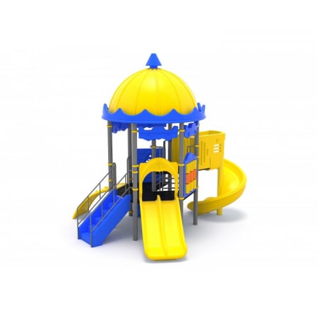 Echipamente locuri de joaca de EXTERIOR - 84M Clasic Echipament loc de joaca exterior parc din metal cu Scară 2 Tobogane Cățărătoare Activitati si Bancuta