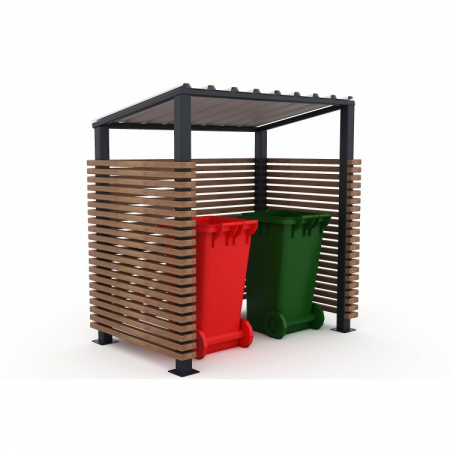 Magazie pubele / tomberoane gunoi - Magazie depozitare pubele de gunoi cu structura metalica si lemn - 85CK