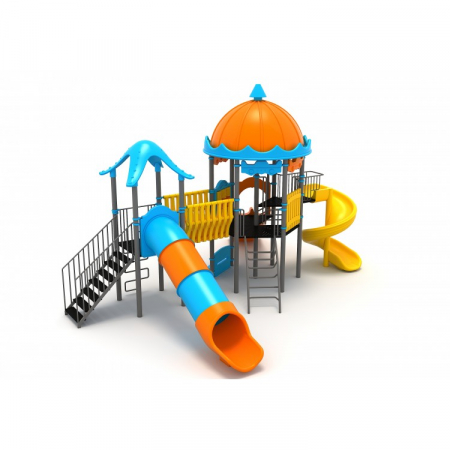 Echipamente locuri de joaca de EXTERIOR - 87M Clasic Echipament loc de joaca exterior parc din metal cu Scară 3 Tobogane 2 Cățărătoare Activitati și Băncuță