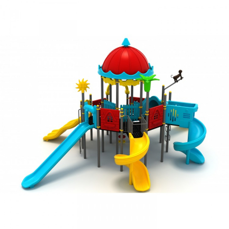 Echipamente locuri de joaca de EXTERIOR - 89M Clasic Ansamblu loc de joaca exterior parc din metal cu Scară 5 Tobogane și 2 Cățărătoare