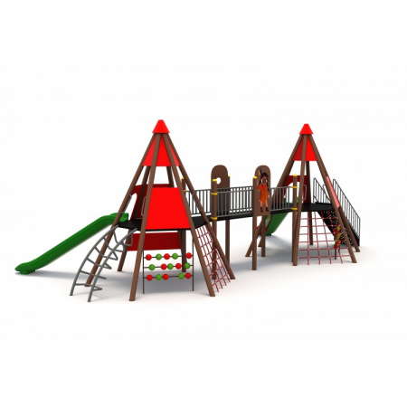 Echipamente locuri de joaca de EXTERIOR - 97M India Ansamblu Echipamente loc de joaca exterior parc din metal cu Scară 2 Tobogane Actvități și 3 Cățărătoare