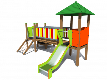 Echipamente locuri de joaca de EXTERIOR - BRL103 Clasic Echipament loc de joaca exterior parc din lemn cu 2 Cataratoare Pod si Tobogan