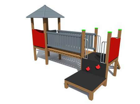 BRL103 Clasic Echipament loc de joaca exterior parc din lemn cu 2 Cataratoare Pod si Tobogan [2]