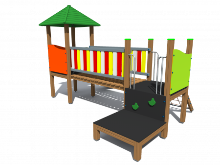 BRL103 Clasic Echipament loc de joaca exterior parc din lemn cu 2 Cataratoare Pod si Tobogan [1]