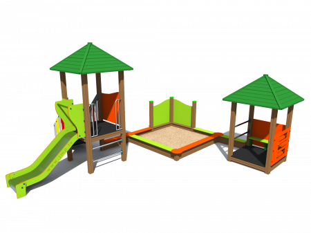 BRL2003 Clasic Echipament loc de joaca exterior parc din lemn cu Scara Cataratoare Activitati Cutie de Nisip Bancuta si Tobogan [0]