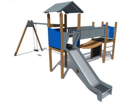 BRL22 Clasic Echipament loc de joaca exterior parc din lemn cu 2 Cataratoare Pod Leagan si Tobogan [2]