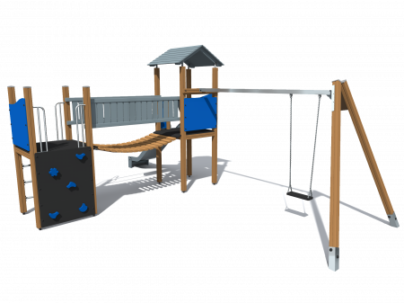 BRL22 Clasic Echipament loc de joaca exterior parc din lemn cu 2 Cataratoare Pod Leagan si Tobogan [3]