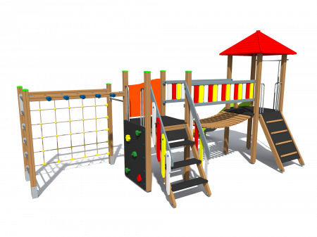 BRL23 Clasic Echipament loc de joaca exterior parc din lemn cu Scara 3 Cataratoare Pod si Tobogan [1]