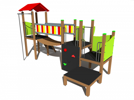 BRL24 Clasic Echipament loc de joaca exterior parc din lemn cu 3 Cataratoare Pod si Tobogan [1]