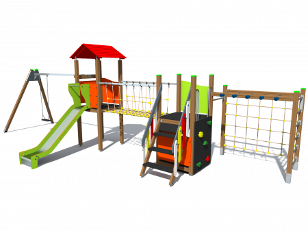 BRL25 Clasic Echipament loc de joaca exterior parc din lemn cu Scara 2 Cataratoare Pod din Franghie Leagan si Tobogan [0]