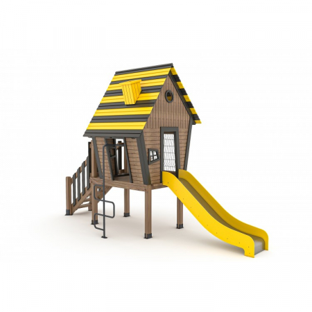 Echipamente din LEMN pentru loc de joaca - Casuta cu tobogan de exterior pentru loc de joaca in parc - 71A