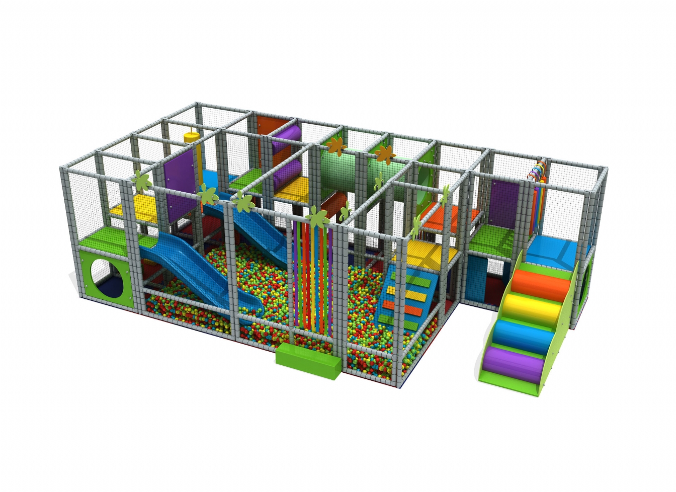 ELEMENTE loc joaca interior - Loc de joca interior cu 2 tobogane, scara, activitati si piscina cu bile - Mim-3010