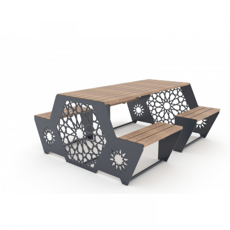 Mobilier Urban - Masa de picnic cu bancute incorporate pentru parcuri si refugii - 02PM
