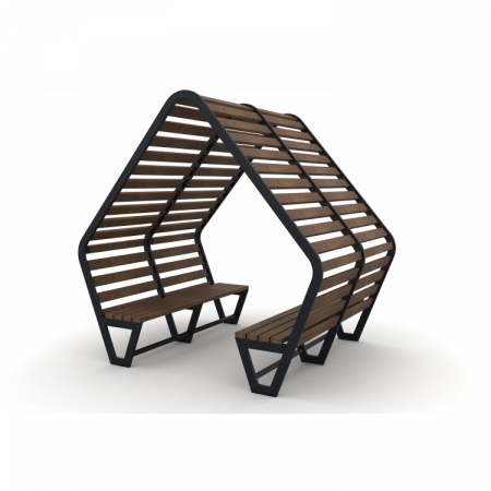 Mobilier Urban - Pergola cu 2 bancure, structura metalica cu lemn pentru parcuri - 03PB
