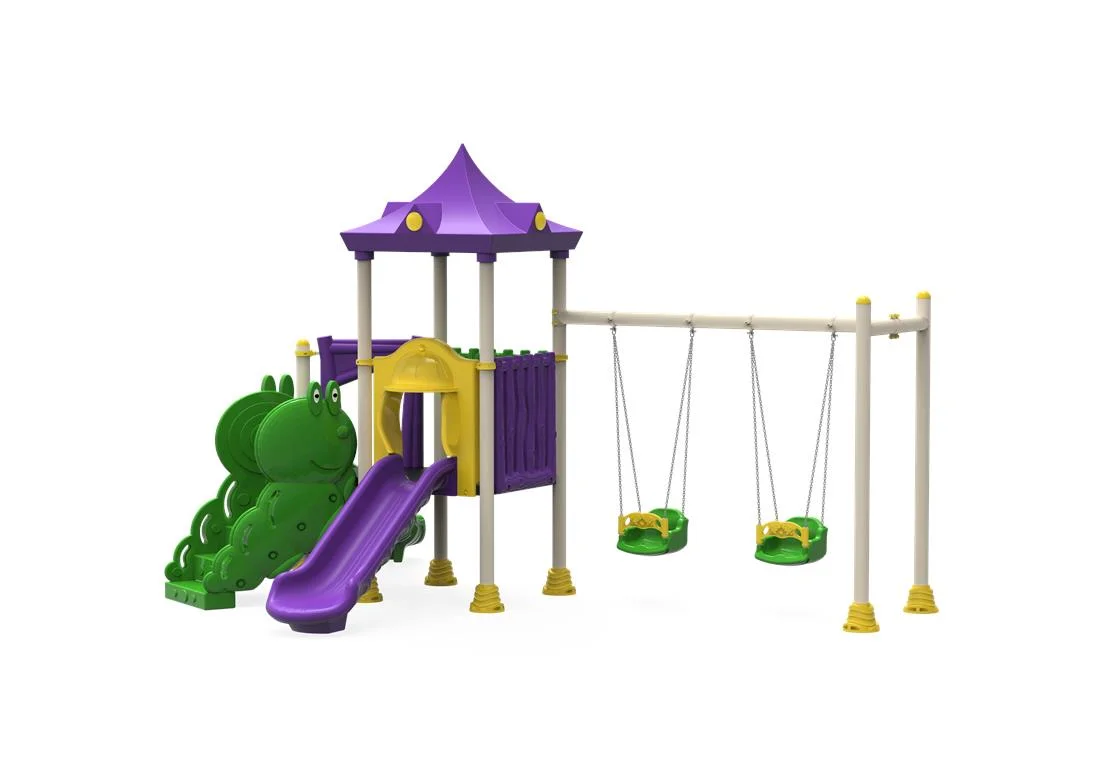 Echipamente locuri de joaca de EXTERIOR - PT-11 ECO Echipament loc de joaca exterior parc din metal cu Scara, 2 Leagane si 2 Tobogane