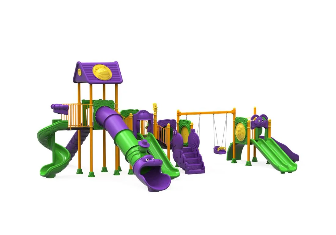 Echipamente locuri de joaca de EXTERIOR - PT-112 ECO Echipament loc de joaca exterior parc din metal cu Scara, 2 Leagane, Cataratoare si 8 Tobogane
