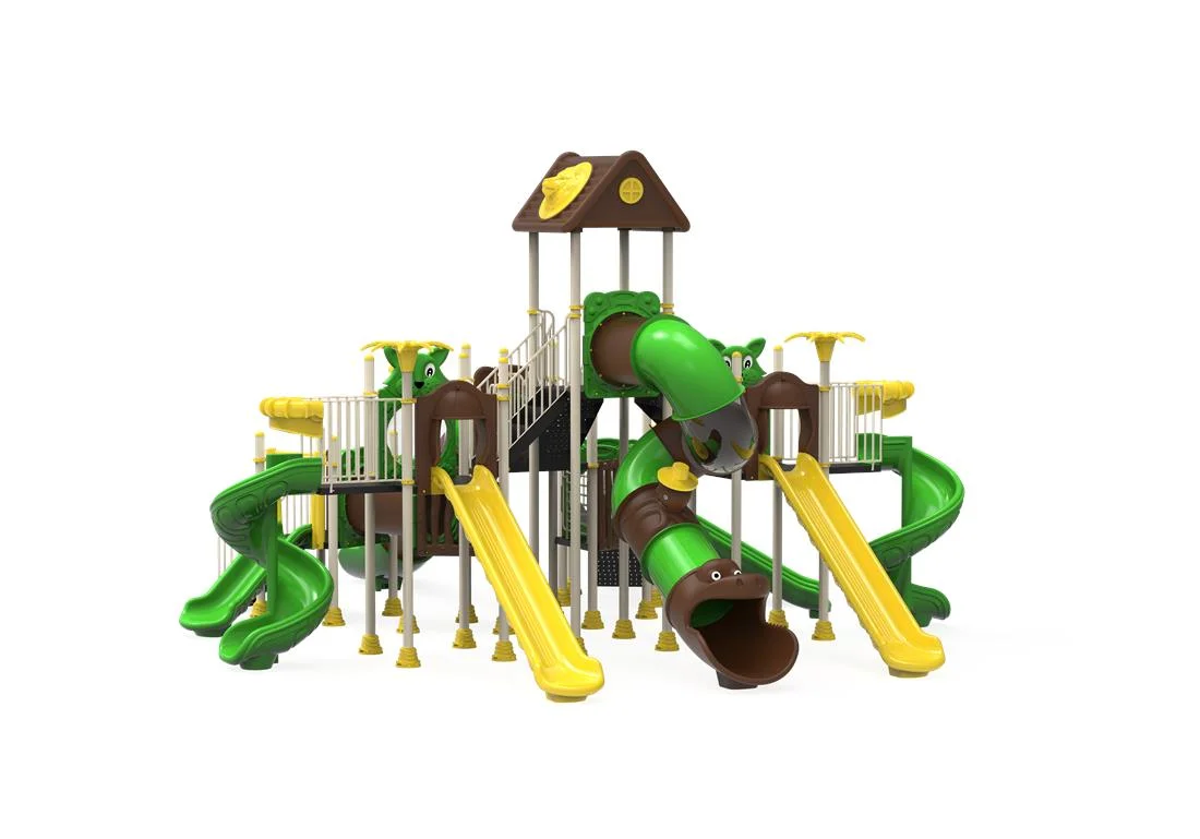 Echipamente locuri de joaca de EXTERIOR - PT-135 ECO Echipament loc de joaca exterior parc din metal cu 2 Scari, 2 Tunele si 9 Tobogane